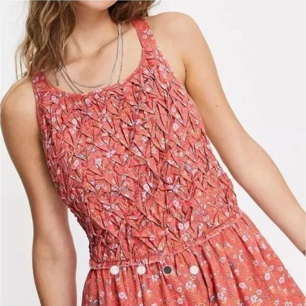 Free People Petunia Puckered Sleeveless A-Line Mini Dress Poppy Combo  Size S/p